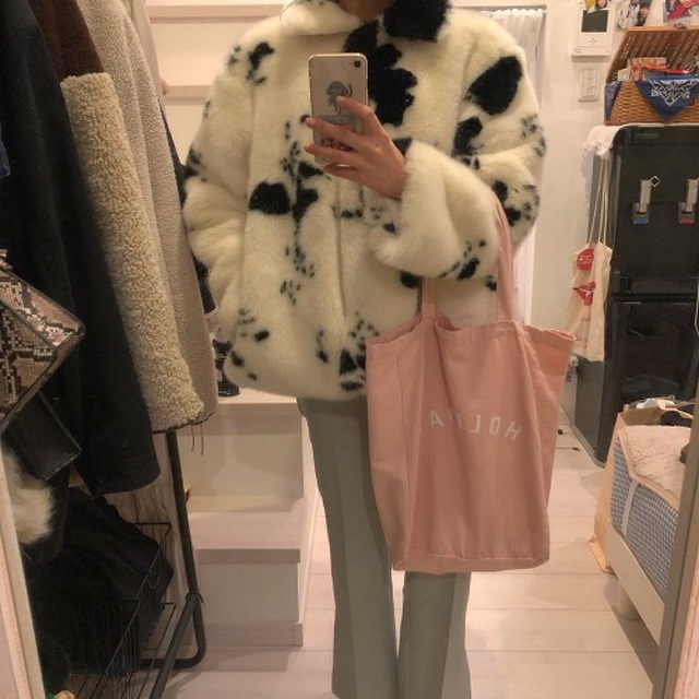 nugu cow pattern fur jacket 毛皮/ファーコート
