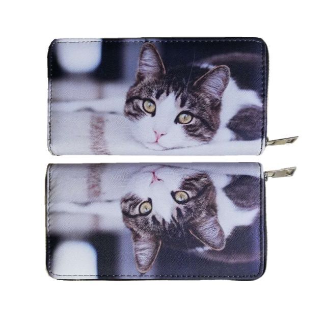 ⑫ 両面 猫柄 猫 財布 ラウンドファスナー 長財布 カード 札入れ 猫雑貨 メンズのファッション小物(長財布)の商品写真