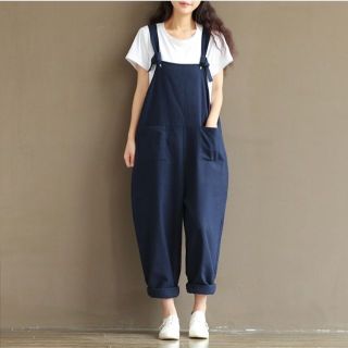 ★サロペット　薄生地　綿100％　★　エプロンにも★　濃紺　新品(その他)