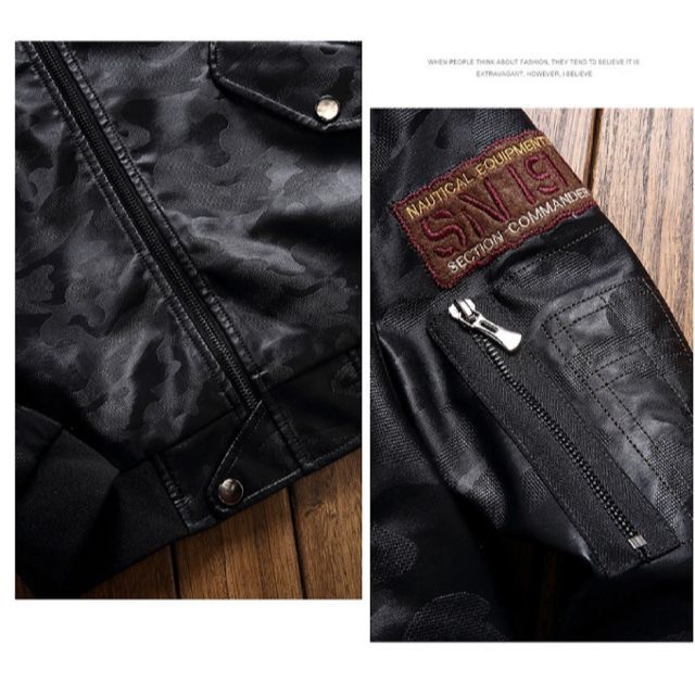 バイク ジャケット アウター ジャンパー ミリタリー 革ジャン ブラック XL メンズのジャケット/アウター(ライダースジャケット)の商品写真