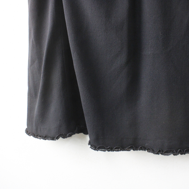 美品 KANEKO ISAO カネコイサオ 裾ピコフリル ウールロングスカート/ブラック リボン【2400013073714】