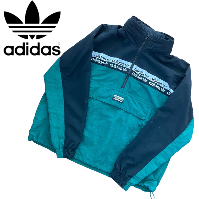 【美品】80s'/adidas/絶妙配色/ハーフジップナイロンジャケット/L