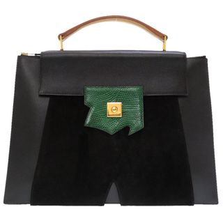 エルメス(Hermes)の新品同様 エルメス プレジデント リザード レザー スエード ブラック グリーン 〇X刻印 セカンドバッグ バッグ 黒 緑 0029 【中古】 HERMES メンズ(セカンドバッグ/クラッチバッグ)