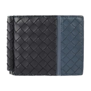 ボッテガヴェネタ(Bottega Veneta)のBOTTEGAVENETA ボッテガヴェネタ イントレチャート  マネークリップ 592626 レザー   ブラック ネイビー  二つ折り 【本物保証】(マネークリップ)