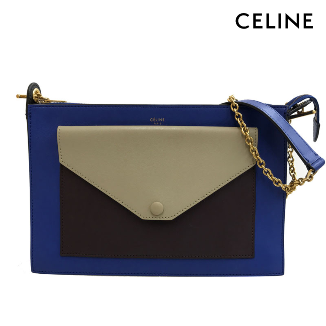 celine - セリーヌ CELINE ロゴ バイカラー クラッチ チェーン ショルダーバッグ