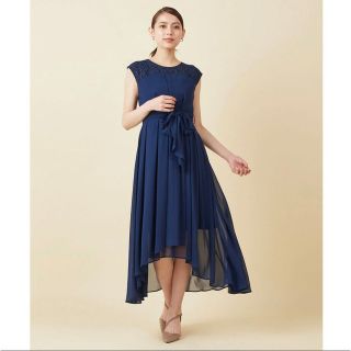 ROYAL PARTY タックレース重ねテールカットドレス ネイビー - ロングドレス