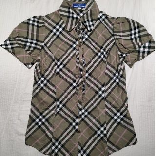 バーバリーブルーレーベル(BURBERRY BLUE LABEL)のバーバリー　チェック　シャツ　ブラウン　カーキ　アンゴラ(シャツ/ブラウス(半袖/袖なし))