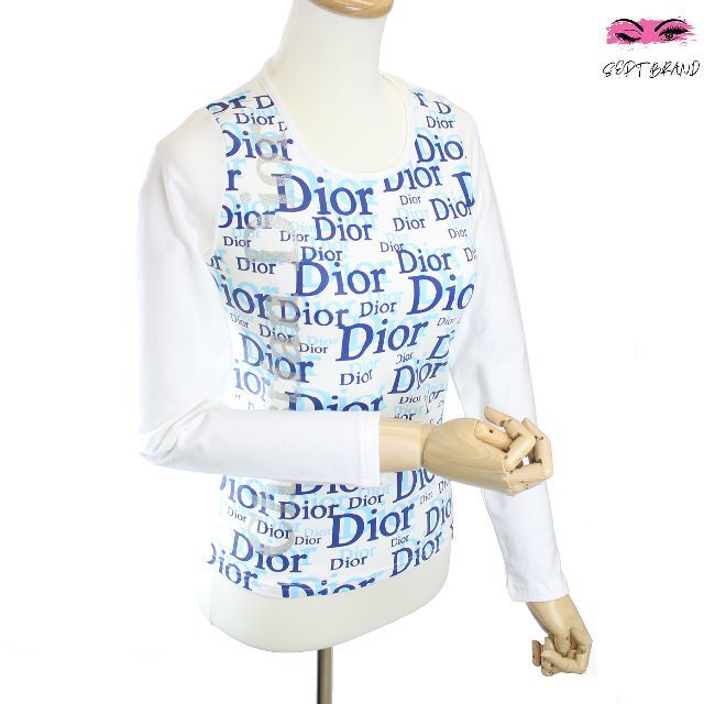 Christian Dior(クリスチャンディオール)のChristian Dior ディオール 長袖 ホワイト ブルー 新品同様 レディースのトップス(Tシャツ(長袖/七分))の商品写真