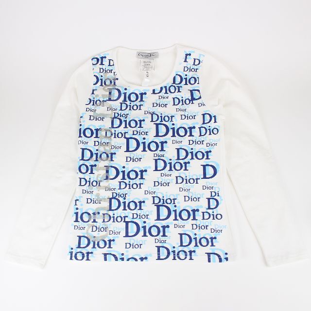 Christian Dior(クリスチャンディオール)のChristian Dior ディオール 長袖 ホワイト ブルー 新品同様 レディースのトップス(Tシャツ(長袖/七分))の商品写真