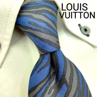 ルイヴィトン(LOUIS VUITTON)のルイヴィトン ネクタイ ゼブラ柄 ブルー ブラック グレー [BN](ネクタイ)