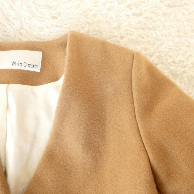 良品 ウィムガゼット カシミヤ混 Vネック ロング丈 ノーカラーコート