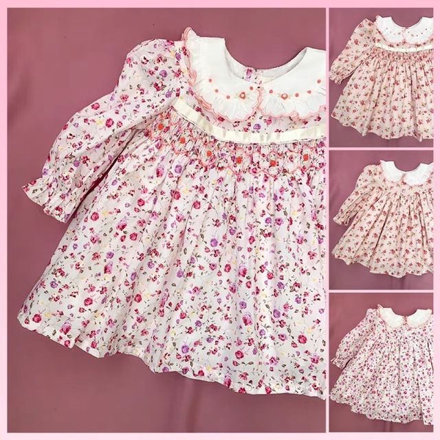 小花柄ワンピース ハンドメイド　130cm キッズ/ベビー/マタニティのキッズ服女の子用(90cm~)(ワンピース)の商品写真