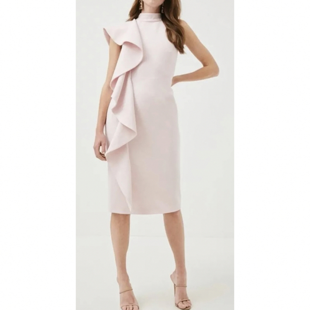 Karen Millen - Karen Milen クレープフリルテーラードミディドレス　ピンク