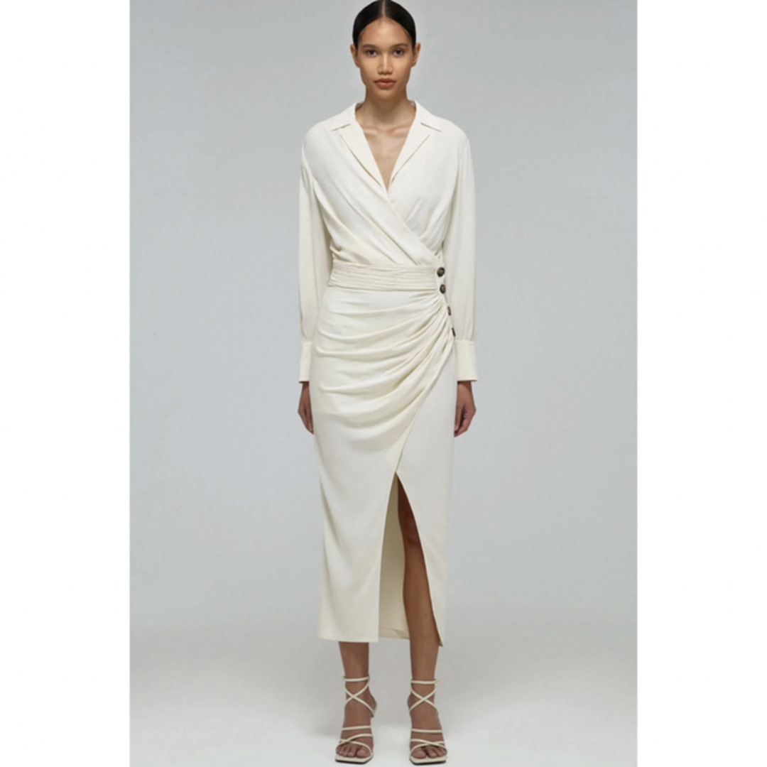 self-portrait Ivory Wrap Midi Dress