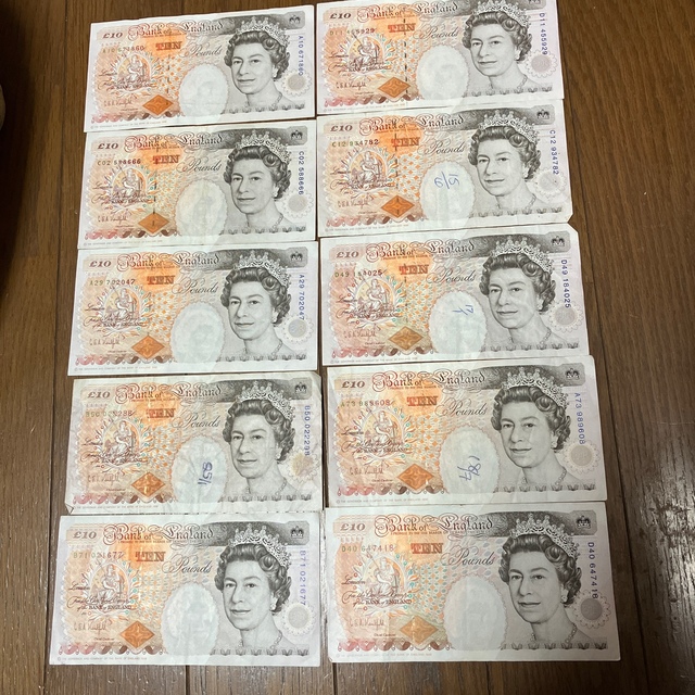 イギリス 旧紙幣 10ポンド 紙幣 10枚 100ポンド分外貨