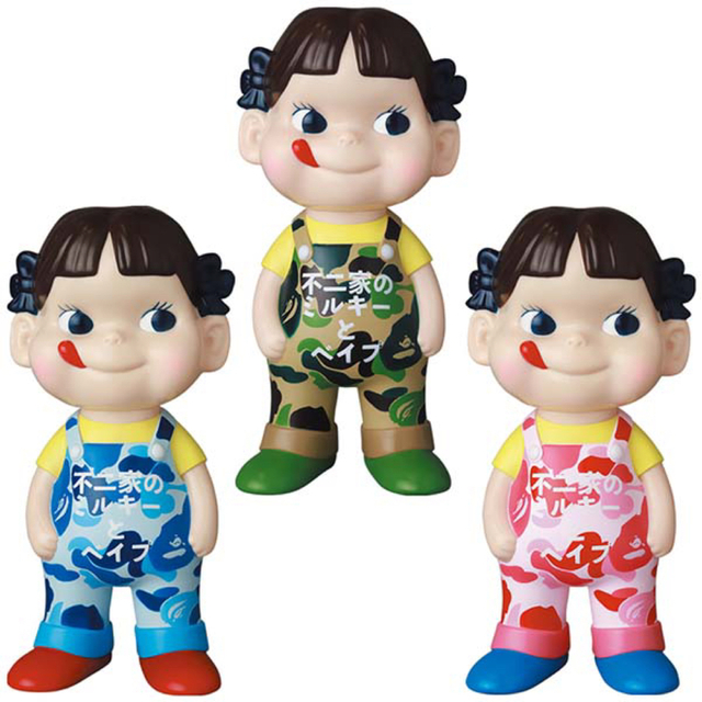 新品本物 MEDICOM GREEN/PINK/BLUE ペコちゃん BAPE× 不二家ソフビ
