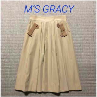 エムズグレイシー(M'S GRACY)のエムズグレイシー　M's  ポケットリボンタックスカート(ひざ丈スカート)