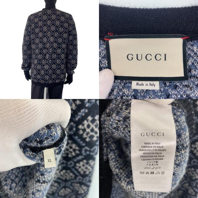 Gucci(グッチ)のGUCCI グッチ GG柄 アーガイル サイズXL ネイビー ホワイト ウール 543502 カーディガン ニット 【中古】 メンズ 306399 メンズのトップス(カーディガン)の商品写真