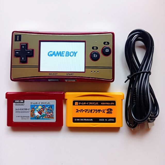 ゲームボーイミクロ ファミコン 充電ケーブル付 ソフト2本付 GBA