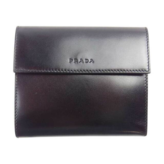 PRADA プラダ 財布 1M0956 がま口 二つ折り レザー ウォレット ブラック系