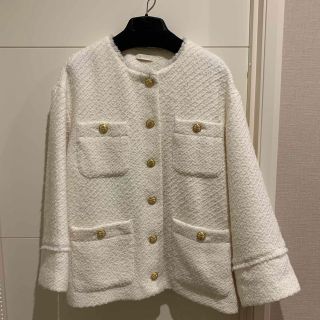 Loungedress ツイードショートジャケット ホワイト