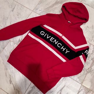 ジバンシィ(GIVENCHY)のジバンシィ ロゴ ボーダー スウェット パーカー プルオーバー レッド 赤(パーカー)