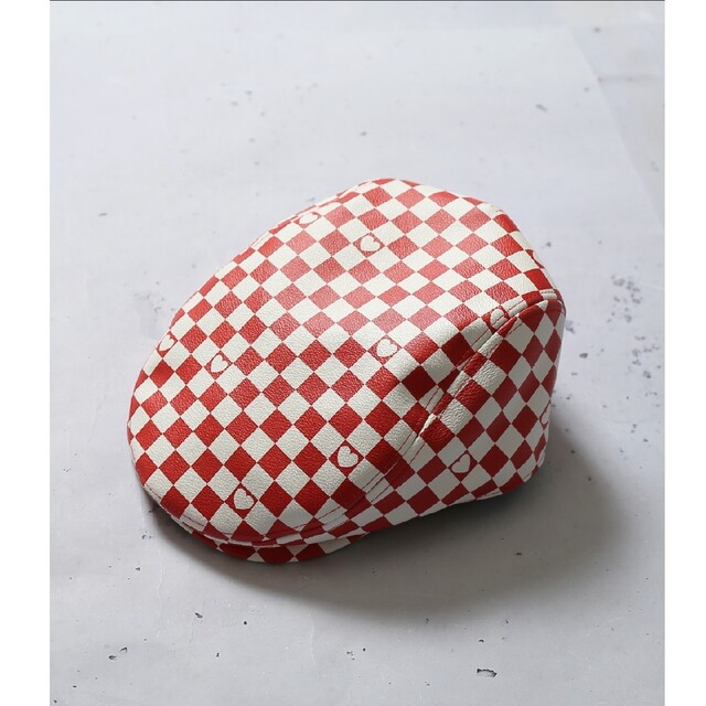 SPINNS ハート&チェック柄 フェイクレザーハンチング メンズの帽子(ハンチング/ベレー帽)の商品写真