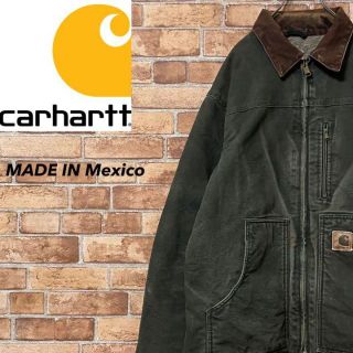 カーハート(carhartt)のカーハート　メキシコ製　ダックジャケット　裏ボア　肉厚　革ロゴ　モスグリーン　M(ブルゾン)