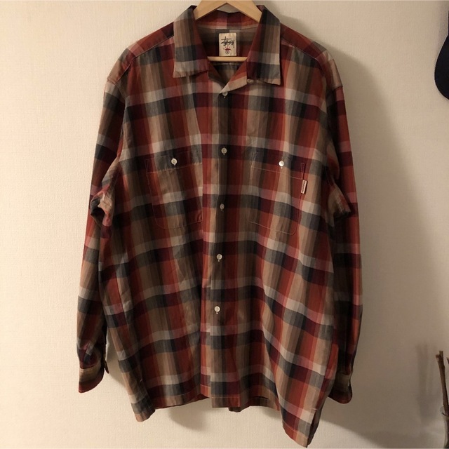 90s old stussy オープンカラー チェック シャツ XL