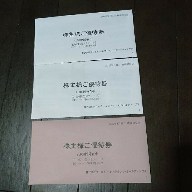 クリエイトレストラン株主優待 16000円分 チケットの優待券/割引券(レストラン/食事券)の商品写真