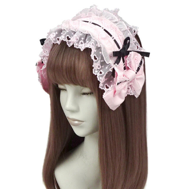 Angelic Pretty(アンジェリックプリティー)のHeartカチューシャ ピンク×クロ Angelic Pretty レディースのヘアアクセサリー(カチューシャ)の商品写真