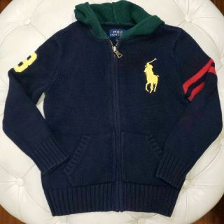 ラルフローレン(Ralph Lauren)のラルフローレン ニットブルゾン 120 ネイビー×グリーンフード やや難あり(ニット)