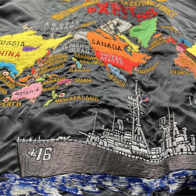 80s スカジャン スーベニアジャケット 刺繍 アメリカ海軍 戦艦