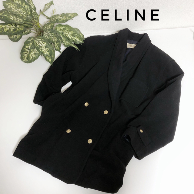 約51cm身幅CÉLINE メンズ ハーフコート ウール カシミヤ混 金ボタン