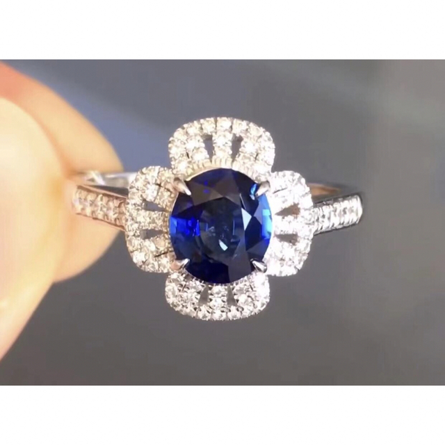 ピアス天然 ロイヤルブルーサファイア ダイヤ リング1.02ct k18 f