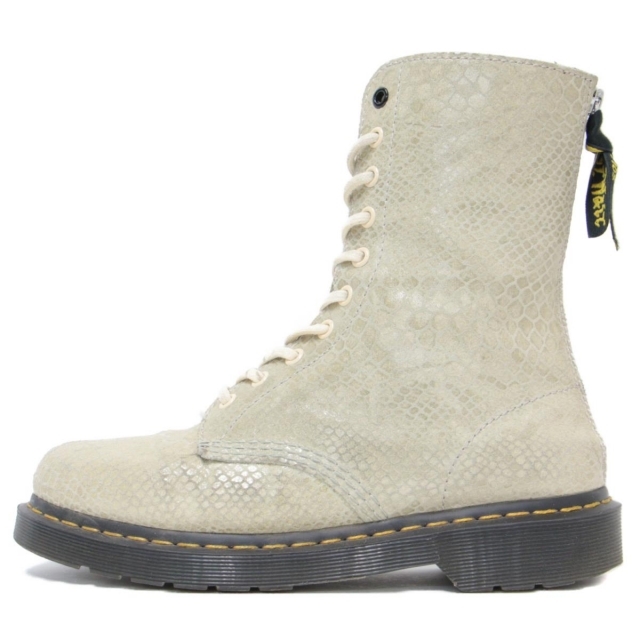 Dr.Martens ドクターマーチン × Ys ワイズ ブーツ ベージュ系 ミドル丈 レースアップ 10ホール スネーク HI SHINE SNAKE サイズ：25cm UK7 【レディース】【RL006】