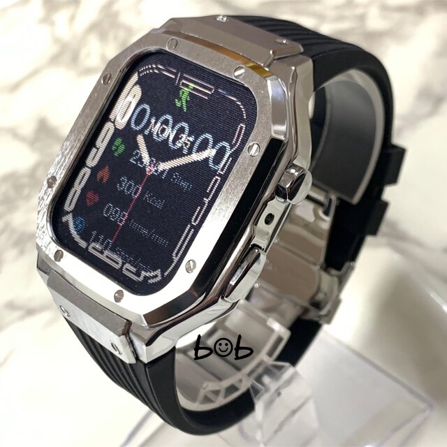 アップルwatch メタル　カスタム　ブラック \u0026レッド　ラバーセット45mm
