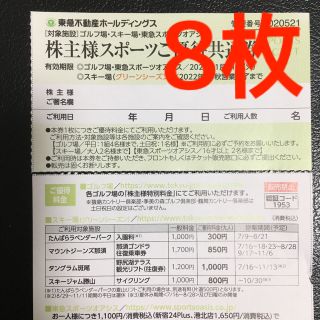 東急不動産株主優待 スポーツ優待共通券 8枚　東急スポーツオアシス(フィットネスクラブ)