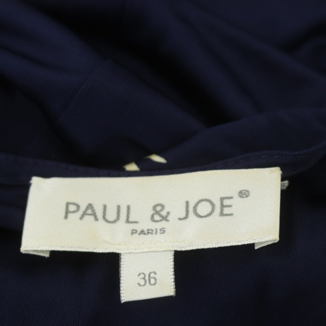 PAUL & JOE(ポールアンドジョー)のポール＆ジョー プリントワンピース Vネック フレア 膝丈 半袖 36 紺 レディースのワンピース(ひざ丈ワンピース)の商品写真