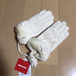 ミキハウス(mikihouse)のミキハウス　キッズ　手袋　ホワイト　サイズ5 新品未使用(手袋)