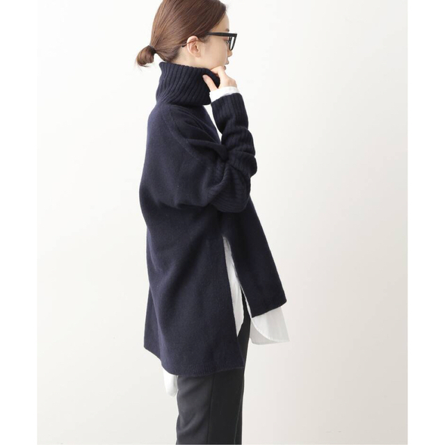 IENA ウールカシミヤ脇スリットタートルネックプルオーバー ネイビー