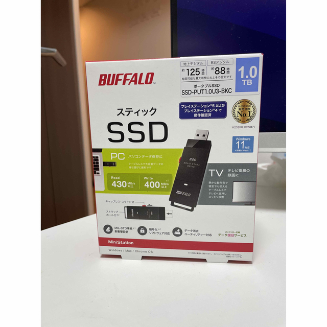 Buffalo(バッファロー)の【新品】BUFFALO USB3.1Gen1 ポータブルSSD 1TB 日本製 スマホ/家電/カメラのPC/タブレット(PC周辺機器)の商品写真
