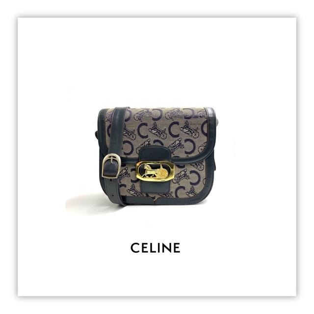 CELINE オールドセリーヌ 馬車金具 ジャガード ショルダーバッグ