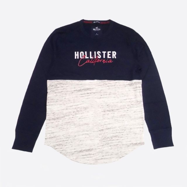 Hollister(ホリスター)の★新品★ホリスター★ロゴ刺繍切替長袖Tシャツ (Navy/Grey/S) メンズのトップス(Tシャツ/カットソー(七分/長袖))の商品写真