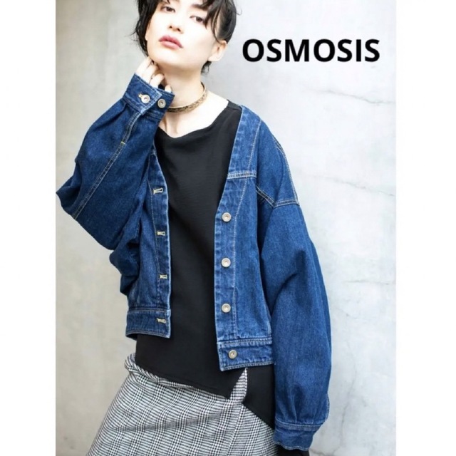 OSMOSIS(オズモーシス)のOSMOSIS オズモーシス ドルマンデニムジャケット　ノーカラー レディースのジャケット/アウター(Gジャン/デニムジャケット)の商品写真