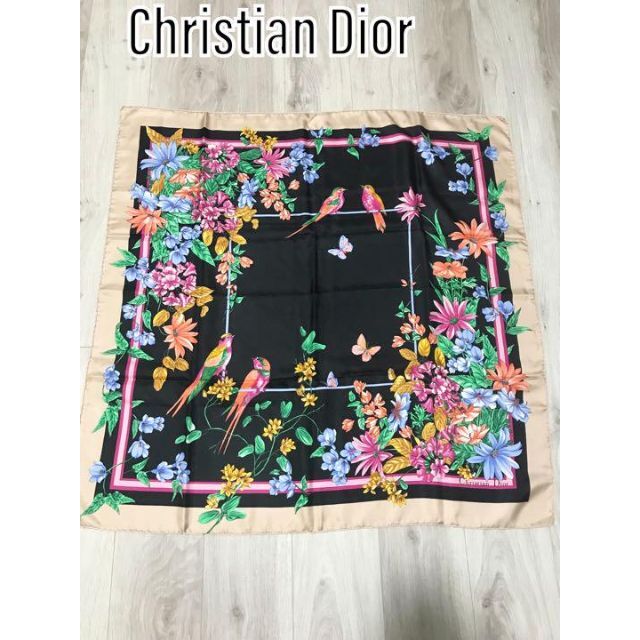 Christian Dior(クリスチャンディオール)の【美品】クリスチャンディオール 花柄 スカーフ ストール Dior 大判 ピンク レディースのファッション小物(バンダナ/スカーフ)の商品写真