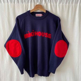 mikihouse セーター ニット クルーネック プルオーバー ロゴ M 紺