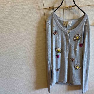 チェスティ(Chesty)のchesty ビーズ刺繍カーディガン　グレー(カーディガン)