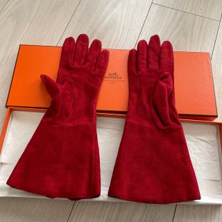 エルメス(Hermes)のエルメス　グローブ　赤　スエード　１月末削除(手袋)