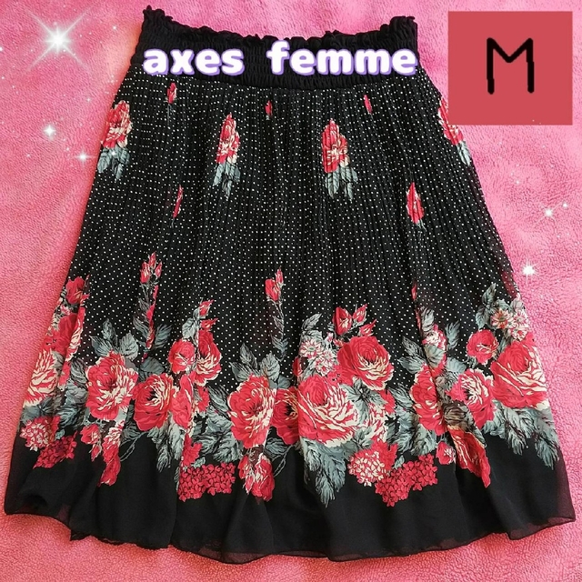 axes femme(アクシーズファム)のアクシーズファム　シック　ゴシック　薔薇　バラ　ドット柄　プリーツスカート レディースのワンピース(ひざ丈ワンピース)の商品写真